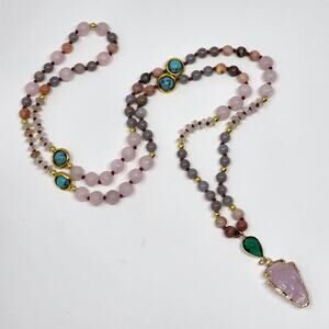 Changing Directions Beaded Rose Quartz Arrowhead Necklace